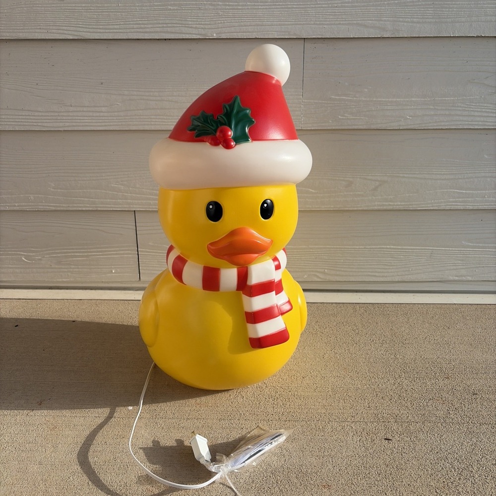 22" Tall Christmas Rubber Duck Blow Mold Light Up with Santa Hat Holiday Living
